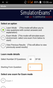 Exam mode selection